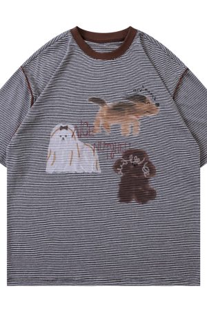 Summer American Vintage Fun Animal Stripe Short Sleeve T-Shirt for Men and Women â€“ Loose Casual Breathable Top, Y2K Style