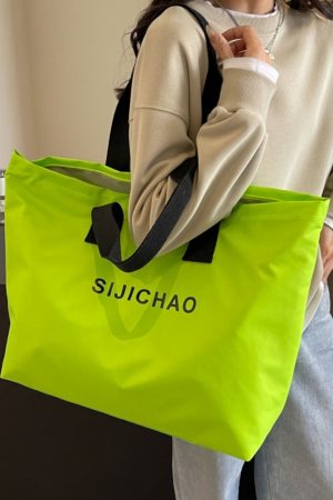 Summer Candy Color Nylon Tote Bag for Women - Large Capacity Versatile Shoulder Bag for Short Trips and Commuting