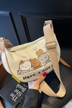 Summer Cartoon Canvas Shoulder Bag for Women - Large Capacity Dumpling Crossbody Bag, Versatile Commuter Style 2025
