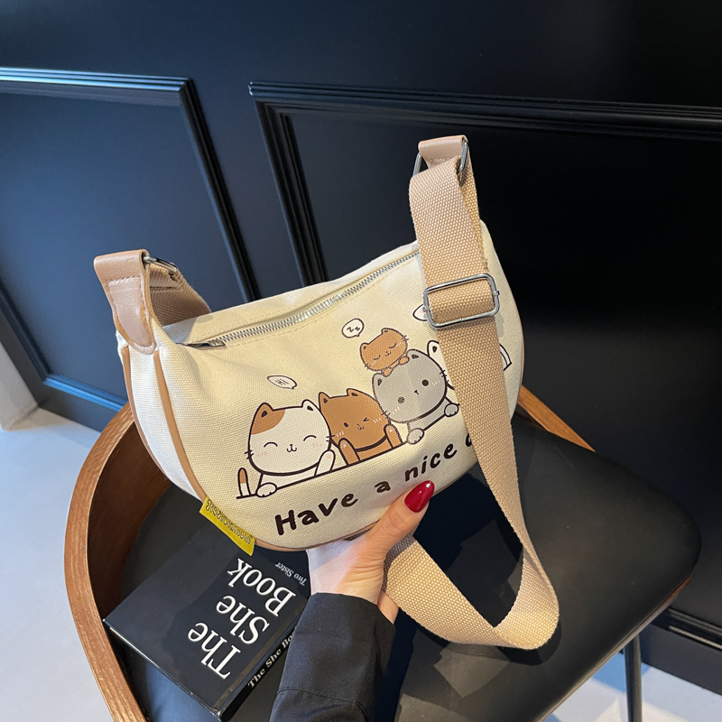 Summer Cartoon Canvas Shoulder Bag for Women - Large Capacity Dumpling Crossbody Bag, Versatile Commuter Style 2025 Summer Cartoon Canvas Shoulder Bag for Women - Large Capacity Dumpling Crossbody Bag, Versatile Commuter Style 2025
