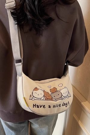 Summer Cartoon Canvas Shoulder Bag for Women - Large Capacity Dumpling Crossbody Bag, Versatile Commuter Style 2025