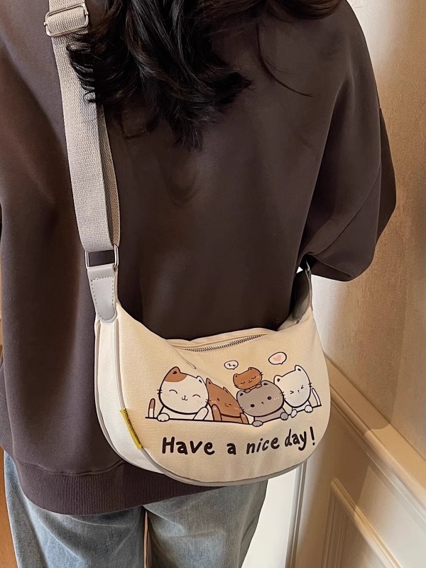 Summer Cartoon Canvas Shoulder Bag for Women - Large Capacity Dumpling Crossbody Bag, Versatile Commuter Style 2025 Summer Cartoon Canvas Shoulder Bag for Women - Large Capacity Dumpling Crossbody Bag, Versatile Commuter Style 2025