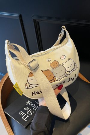 Summer Cartoon Canvas Shoulder Bag for Women - Large Capacity Dumpling Crossbody Bag, Versatile Commuter Style 2025