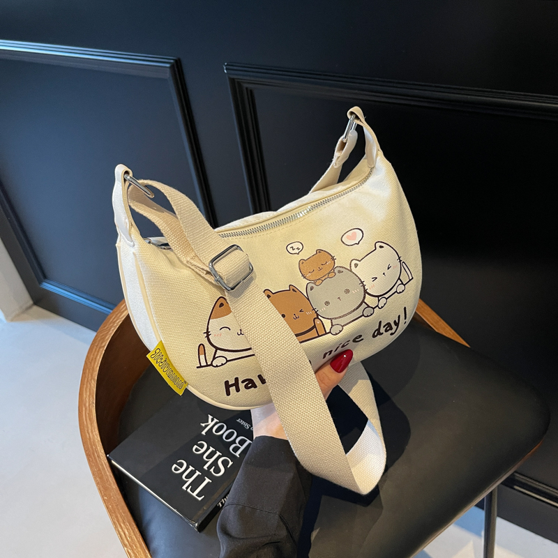 Summer Cartoon Canvas Shoulder Bag for Women - Large Capacity Dumpling Crossbody Bag, Versatile Commuter Style 2025 Summer Cartoon Canvas Shoulder Bag for Women - Large Capacity Dumpling Crossbody Bag, Versatile Commuter Style 2025