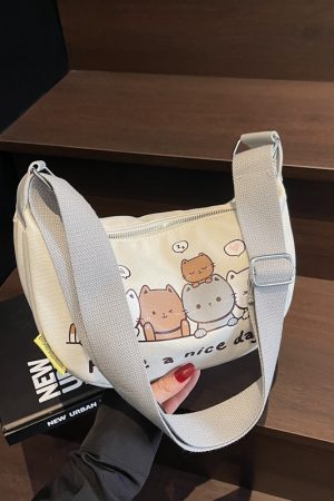 Summer Cartoon Canvas Shoulder Bag for Women - Large Capacity Dumpling Crossbody Bag, Versatile Commuter Style 2025