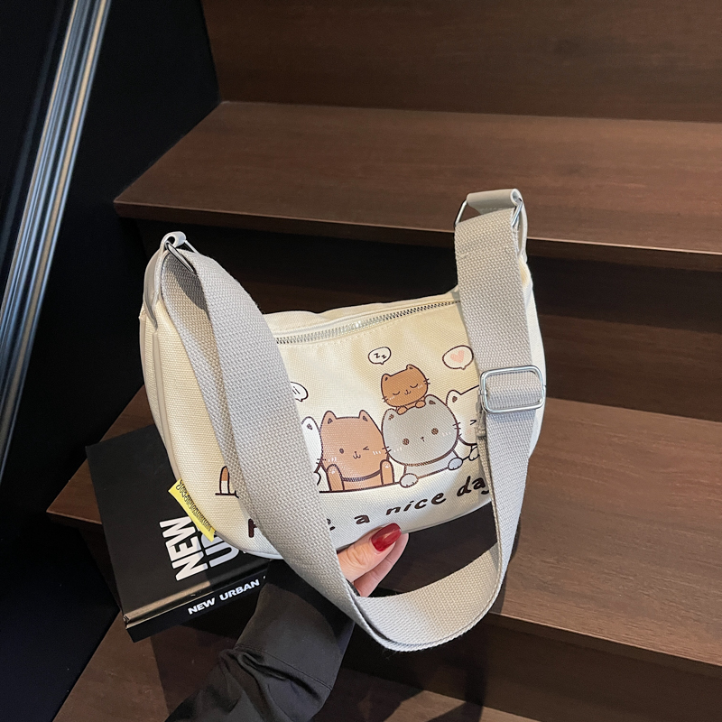 Summer Cartoon Canvas Shoulder Bag for Women - Large Capacity Dumpling Crossbody Bag, Versatile Commuter Style 2025 Summer Cartoon Canvas Shoulder Bag for Women - Large Capacity Dumpling Crossbody Bag, Versatile Commuter Style 2025