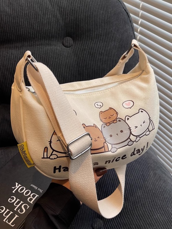 Summer Cartoon Canvas Shoulder Bag for Women - Large Capacity Dumpling Crossbody Bag, Versatile Commuter Style 2025 Summer Cartoon Canvas Shoulder Bag for Women - Large Capacity Dumpling Crossbody Bag, Versatile Commuter Style 2025