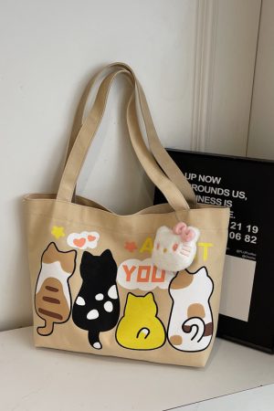 Summer Cartoon Canvas Tote Bag for Women - 2025 Large Capacity Shoulder Bag for Students and Commuters