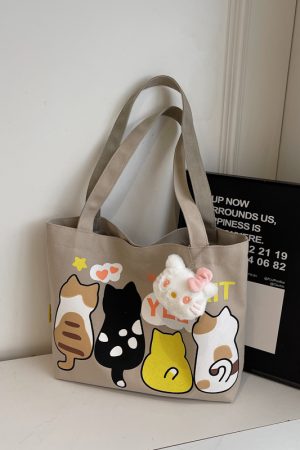 Summer Cartoon Canvas Tote Bag for Women - 2025 Large Capacity Shoulder Bag for Students and Commuters