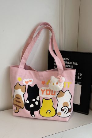 Summer Cartoon Canvas Tote Bag for Women - 2025 Large Capacity Shoulder Bag for Students and Commuters