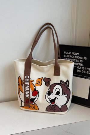 Summer Cartoon Canvas Tote Bag for Women - Large Capacity Commuting & Student Bag - Versatile Fashionable Everyday Carry