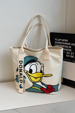 Summer Cartoon Canvas Tote Bag for Women - Large Capacity Commuting & Student Bag - Versatile Fashionable Everyday Carry