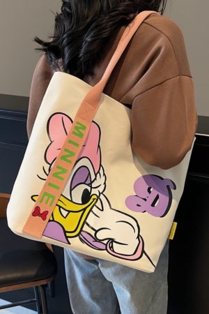 Summer Cartoon Canvas Tote Bag for Women - Large Capacity Commuting & Student Bag - Versatile Fashionable Everyday Carry