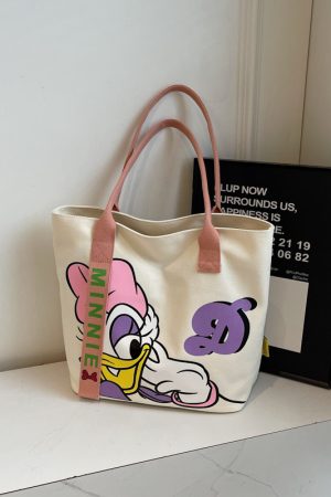 Summer Cartoon Canvas Tote Bag for Women - Large Capacity Commuting & Student Bag - Versatile Fashionable Everyday Carry