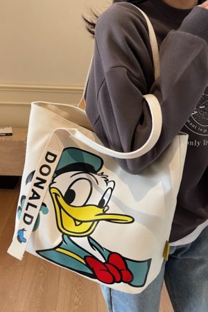 Summer Cartoon Canvas Tote Bag for Women - Large Capacity Commuting & Student Bag - Versatile Fashionable Everyday Carry