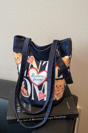 Summer Cartoon Canvas Tote Bag for Women - Versatile Large Capacity Underarm & Shoulder Commuting Bucket Bag