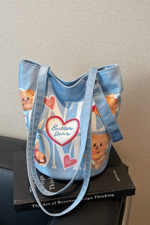 Summer Cartoon Canvas Tote Bag for Women - Versatile Large Capacity Underarm & Shoulder Commuting Bucket Bag