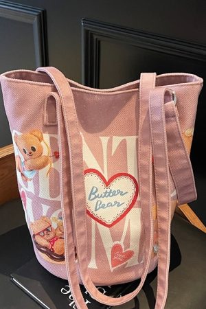 Summer Cartoon Canvas Tote Bag for Women - Versatile Large Capacity Underarm & Shoulder Commuting Bucket Bag