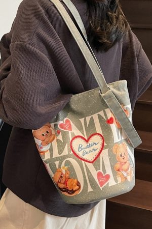 Summer Cartoon Canvas Tote Bag for Women - Versatile Large Capacity Underarm & Shoulder Commuting Bucket Bag
