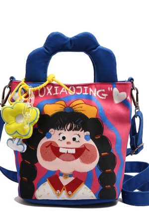 Summer Cartoon Graffiti Crossbody Bucket Bag for Women - Trendy Printed Canvas Tote Bag for Phone and Essentials