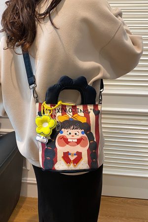 Summer Cartoon Graffiti Crossbody Bucket Bag for Women - Trendy Printed Canvas Tote Bag for Phone and Essentials