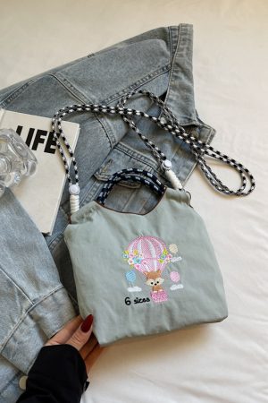 Summer Casual Embroidered Handbag for Women - High-End Canvas Crossbody Phone Bag for Commuting, 2025 Fashion Trend