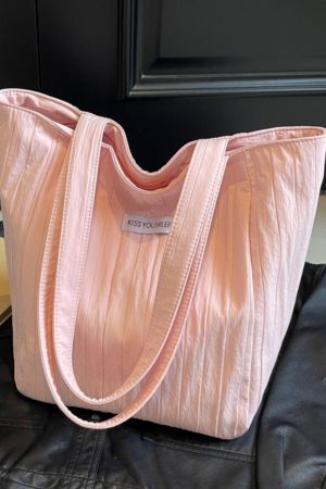 Summer Casual Wrinkled Canvas Tote Bag for Women - Large Capacity Shoulder Bag for Students, Classes, and Commuting