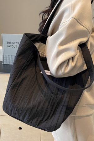 Summer Casual Wrinkled Canvas Tote Bag for Women - Large Capacity Shoulder Bag for Students, Classes, and Commuting