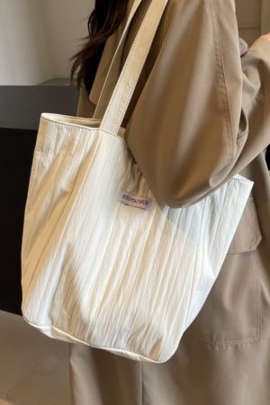 Summer Casual Wrinkled Canvas Tote Bag for Women - Large Capacity Shoulder Bag for Students, Classes, and Commuting