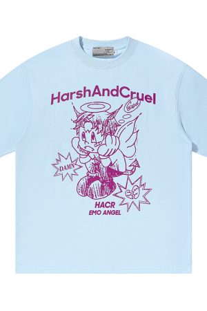 Summer Children's Fun Hand-Drawn Emo Angel Street Graffiti Loose Short Sleeve T-shirt - Trendy Y2K Aesthetic Fashion