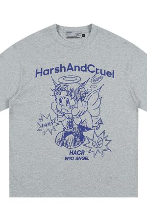 Summer Children's Fun Hand-Drawn Emo Angel Street Graffiti Loose Short Sleeve T-shirt - Trendy Y2K Aesthetic Fashion