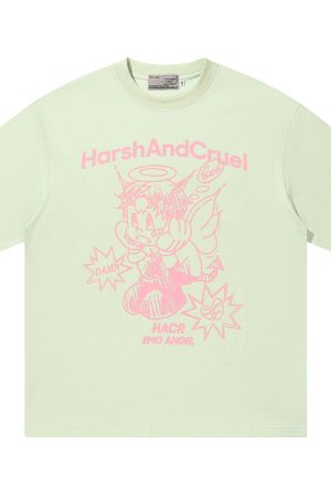 Summer Children's Fun Hand-Drawn Emo Angel Street Graffiti Loose Short Sleeve T-shirt - Trendy Y2K Aesthetic Fashion