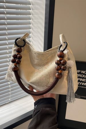 Summer Chinese-Style Women's Shoulder Bag - Large Capacity National Wind Tote Bucket Bag for Commuting