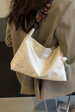 Summer Chinese-Style Women's Shoulder Bag - Large Capacity National Wind Tote Bucket Bag for Commuting