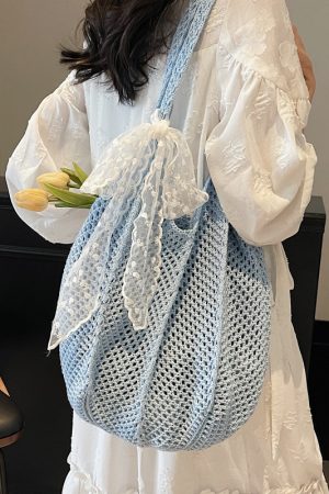 Summer Cotton Woven Beach Tote Bag for Women - Hollow Design, Large Capacity, Perfect for Vacation and Commuting