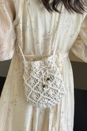 Summer Cotton Woven Straw Crossbody Bag for Women - 2025 New Style Beach Vacation Bucket Bag for Phone