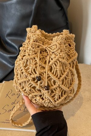 Summer Cotton Woven Straw Crossbody Bag for Women - 2025 New Style Beach Vacation Bucket Bag for Phone