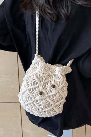Summer Cotton Woven Straw Crossbody Bag for Women - 2025 New Style Beach Vacation Bucket Bag for Phone
