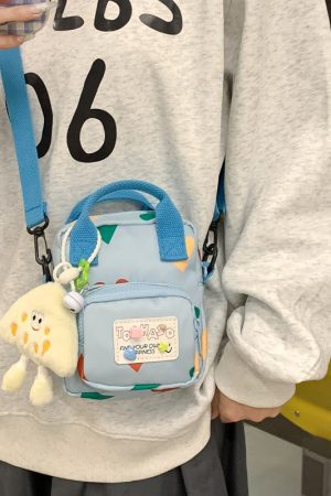 Summer Cute Cartoon Canvas Crossbody Bag for Women - High-End Zipper Phone Bag in Niche Style