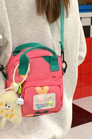 Summer Cute Cartoon Canvas Crossbody Bag for Women - High-End Zipper Phone Bag in Niche Style