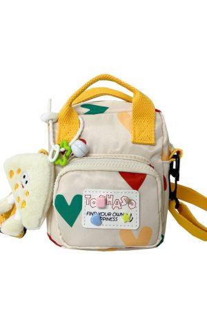 Summer Cute Cartoon Canvas Crossbody Bag for Women - High-End Zipper Phone Bag in Niche Style