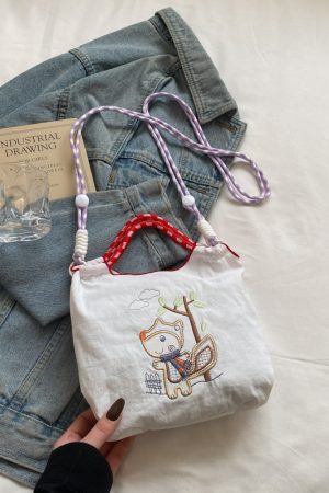 Summer Cute Embroidered Canvas Tote Bag for Women - 2025 Trendy Crossbody Commuting Phone Bag