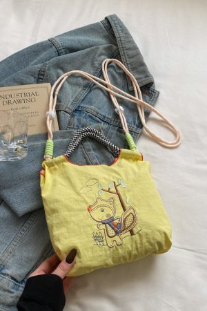 Summer Cute Embroidered Canvas Tote Bag for Women - 2025 Trendy Crossbody Commuting Phone Bag