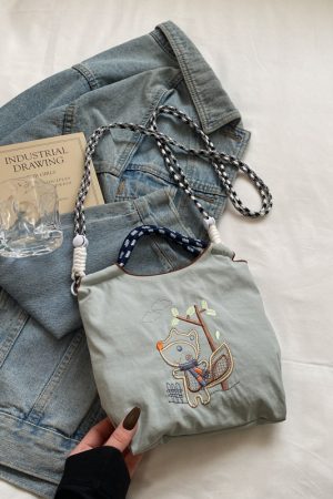 Summer Cute Embroidered Canvas Tote Bag for Women - 2025 Trendy Crossbody Commuting Phone Bag