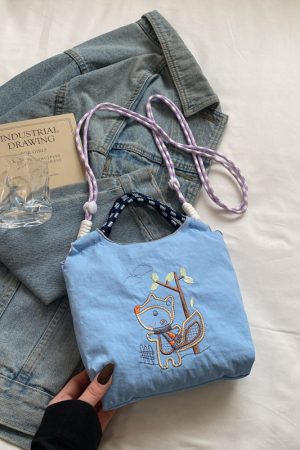 Summer Cute Embroidered Canvas Tote Bag for Women - 2025 Trendy Crossbody Commuting Phone Bag