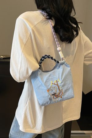 Summer Cute Embroidered Canvas Tote Bag for Women - 2025 Trendy Crossbody Commuting Phone Bag