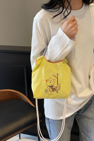 Summer Cute Embroidered Canvas Tote Bag for Women - 2025 Trendy Crossbody Commuting Phone Bag