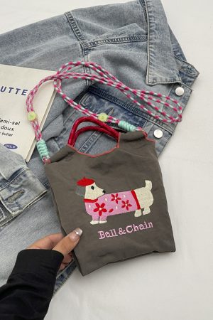 Summer Dachshund Embroidered Canvas Bucket Bag for Women - Cute Tote Crossbody Bag 2025 New Style