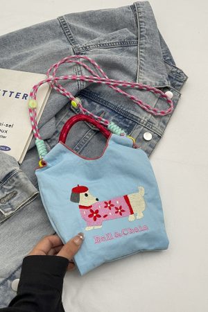 Summer Dachshund Embroidered Canvas Bucket Bag for Women - Cute Tote Crossbody Bag 2025 New Style