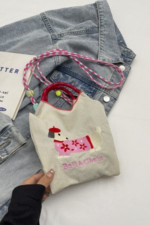 Summer Dachshund Embroidered Canvas Bucket Bag for Women - Cute Tote Crossbody Bag 2025 New Style